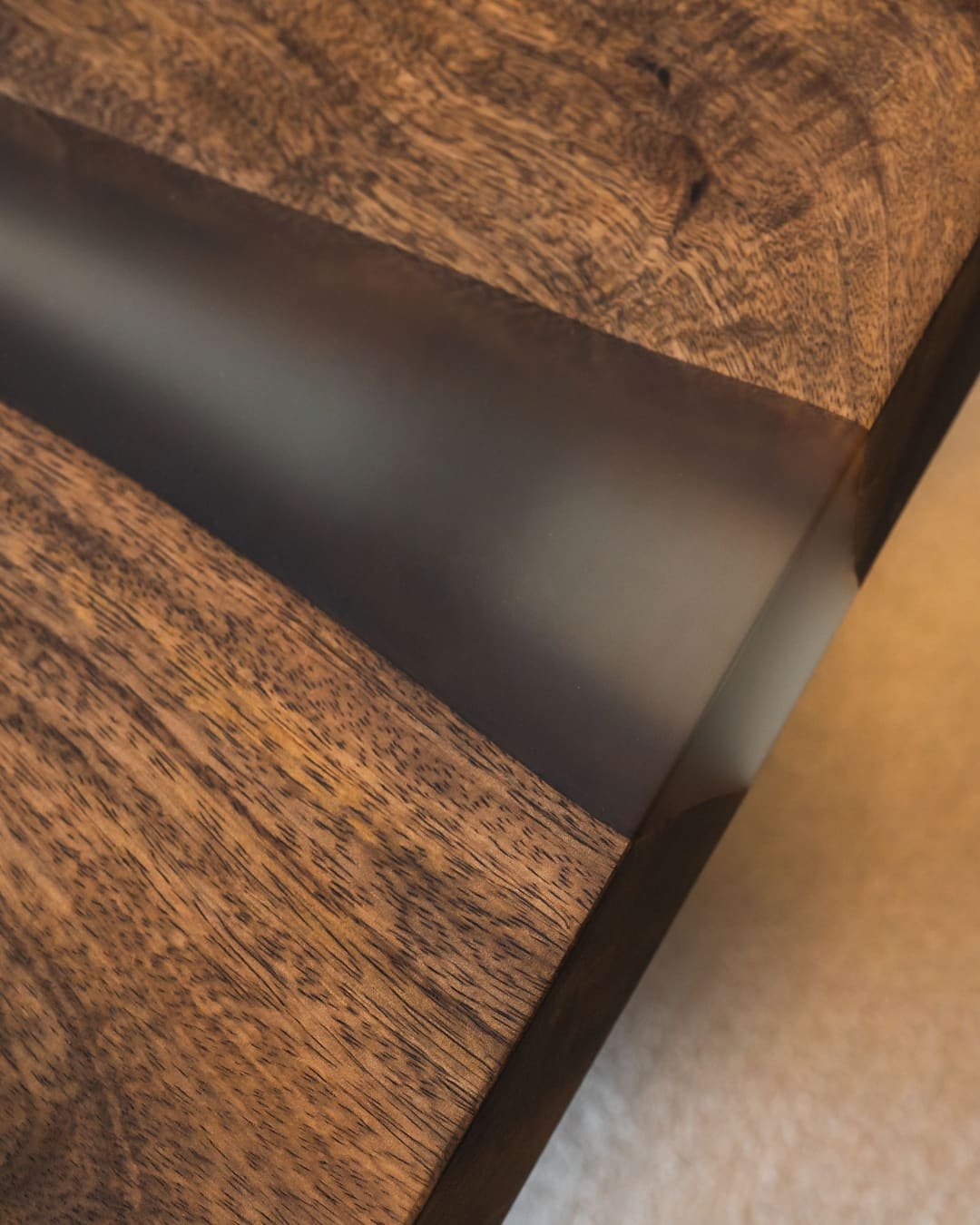 Close-up of a finished resin and wood surface